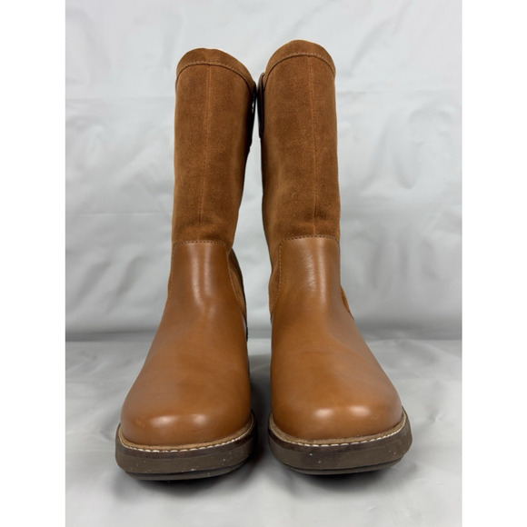 Clarks Glick Elmfield Leather Suede Shearling Winter Boots Womens 9.5 M Tan - Picture 3 of 13